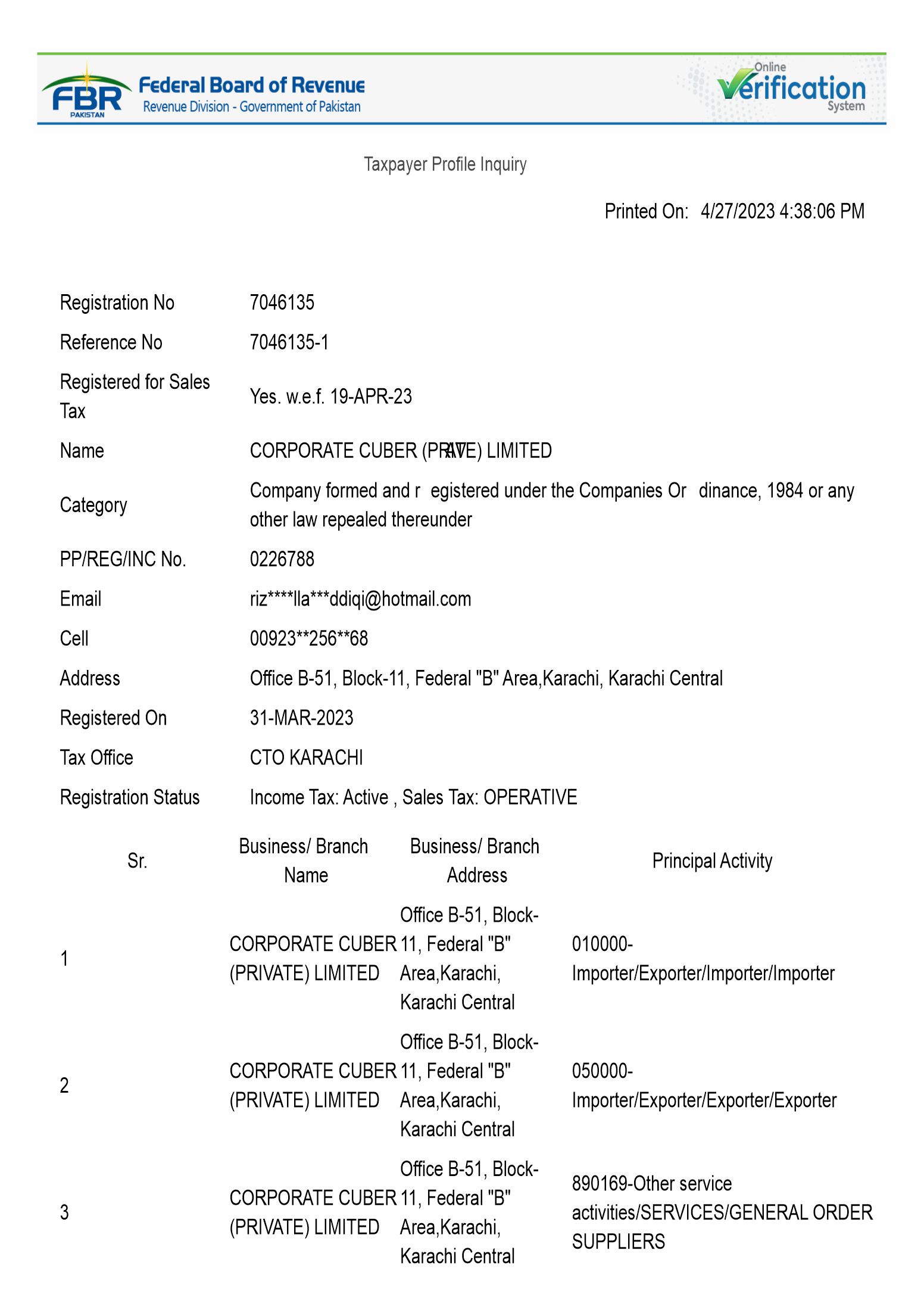 GST Registration Certificate